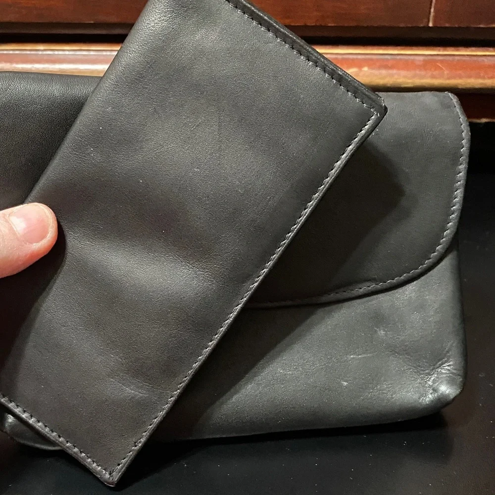 Vintage Black soft Leather wallet checkbook pouch Bag